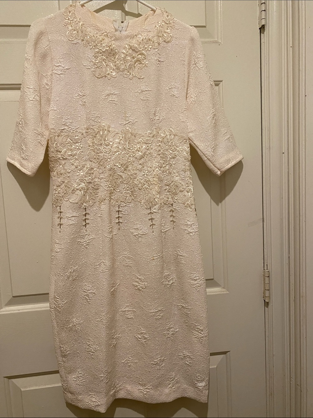 Elegant Cream Lace Embroidered Sheath Dress